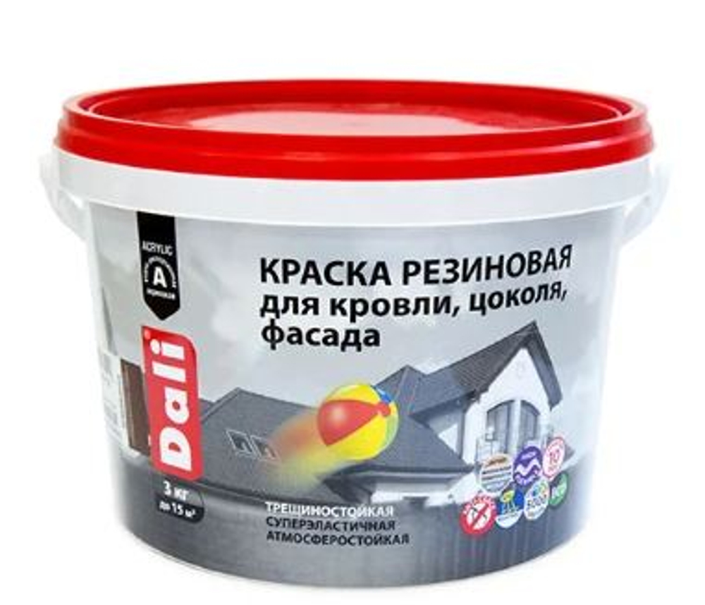 Краска фасадная резиновая д/кровли,цоколя,фасада ЗЕЛЕНЫЙ МОХ 6кг DALI