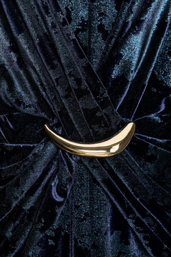 ZARA БАРХАТНОЕ ПЛАТЬЕ МИДИ С ФУРНИТУРОЙ, СИНИЙ