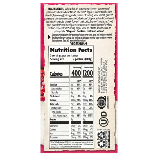 Nature's Path, органическое печенье с начинкой, для разогревания в тостере, вишня и гранат в глазури, 6 шт., 312 г (11 унций)