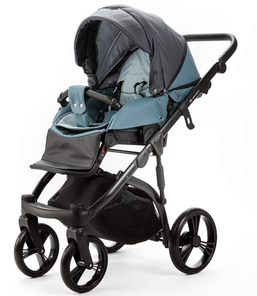Детская коляска Adamex Lanti Deluxe 2 в 1 LN-SD42 (Т. СЕРАЯ. КОЖА + СЕРО-ГОЛУБ.КОЖА)