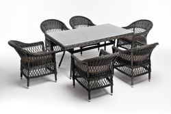 "Амароне" обеденная группа из искусственного ротанга на 6 персон, цвет графит