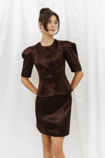 Блуза из атласа на пуговицах шоколадная