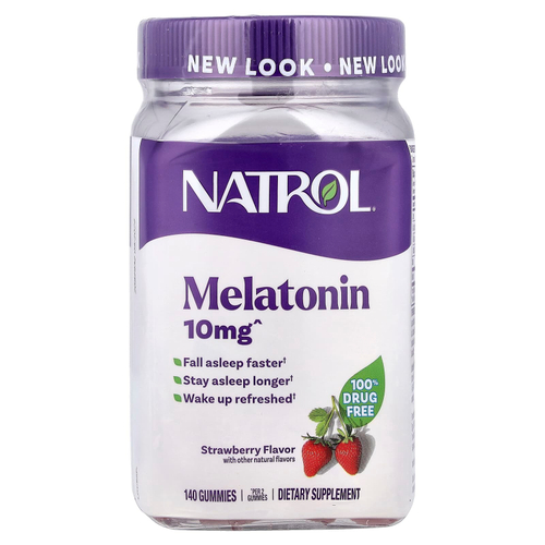 Natrol, жевательные таблетки с мелатонином, со вкусом клубники, 140 жевательных таблеток (5 мг в 1 таблетке)