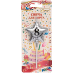 Свеча для торта Цифра Воздушное поздравление «8» 4,5*5,2 см, серебро