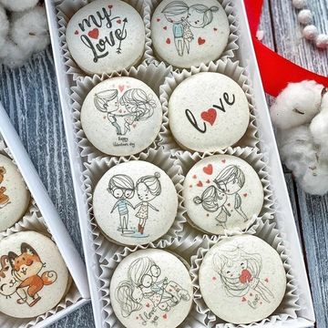 Набор макаронс с фотопечатью и логотипом на 14 февраля - День Святого Валентина/ 8 шт набор