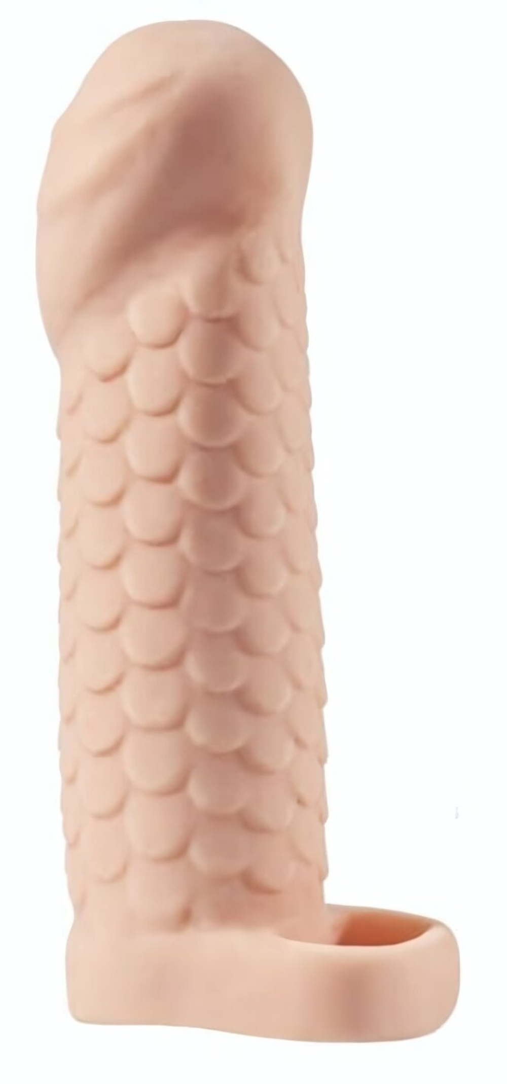 Телесная рельефная насадка-удлинитель KLEON с подхватом - 15 см. (Цвет: телесный)