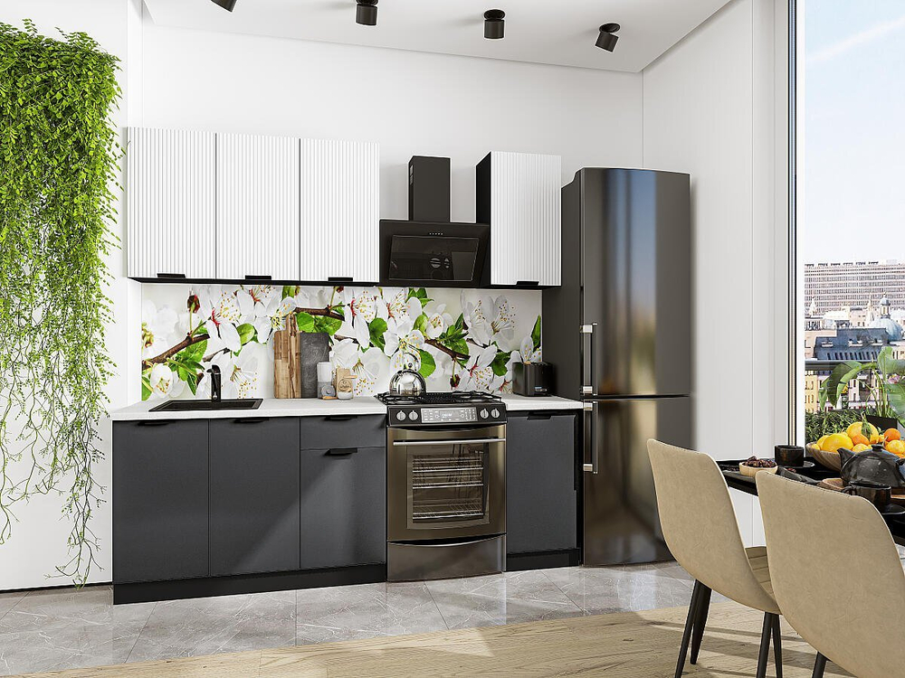 Прямая модульная кухня Евро Лайн-06 Белый/Антрацит - Graphite 2140*1400*600