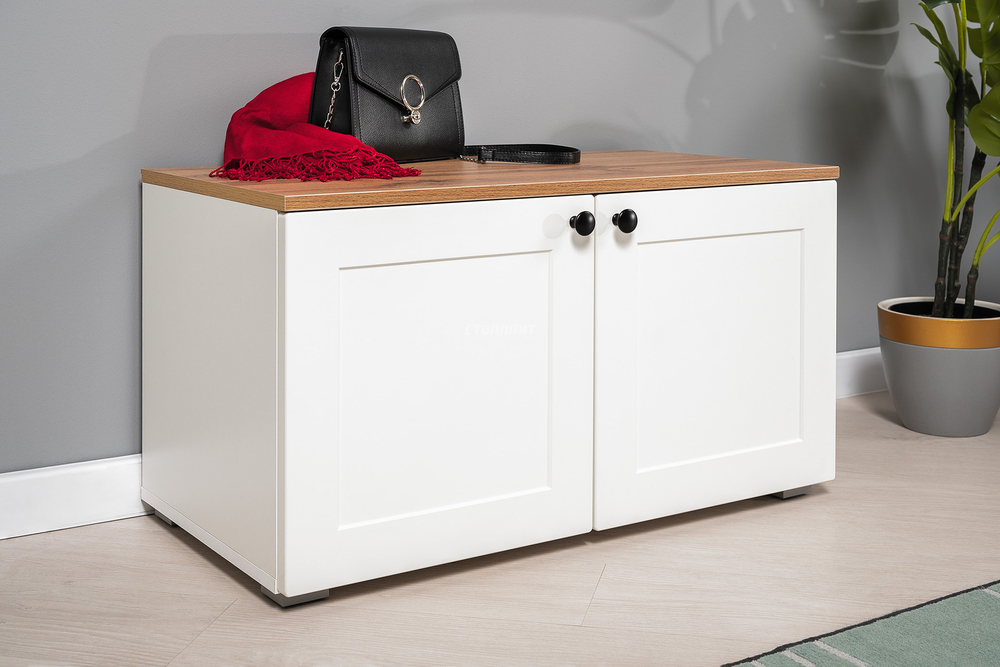 Остин Тумба 13.257 Белый PE шагрень, Дуб Вотан