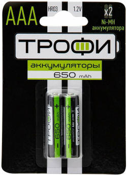 Аккумуляторы NiMH Трофи HR03 650 mAh GREEN POWER блистер. (Цена за 2шт)