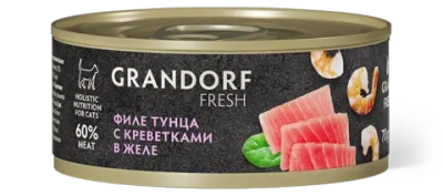 Консервы Grandorf Fresh для взрослых кошек (Филе тунца с креветками в желе)