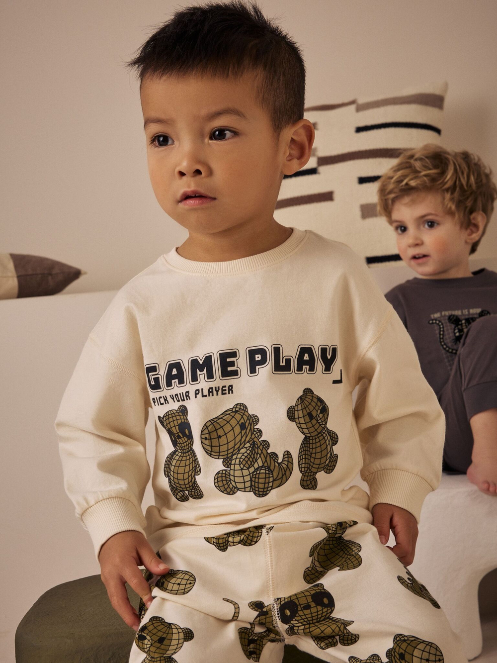 Пижама для мальчика Next AJ0-575, 3 шт., Хаки, Молочный, Серый