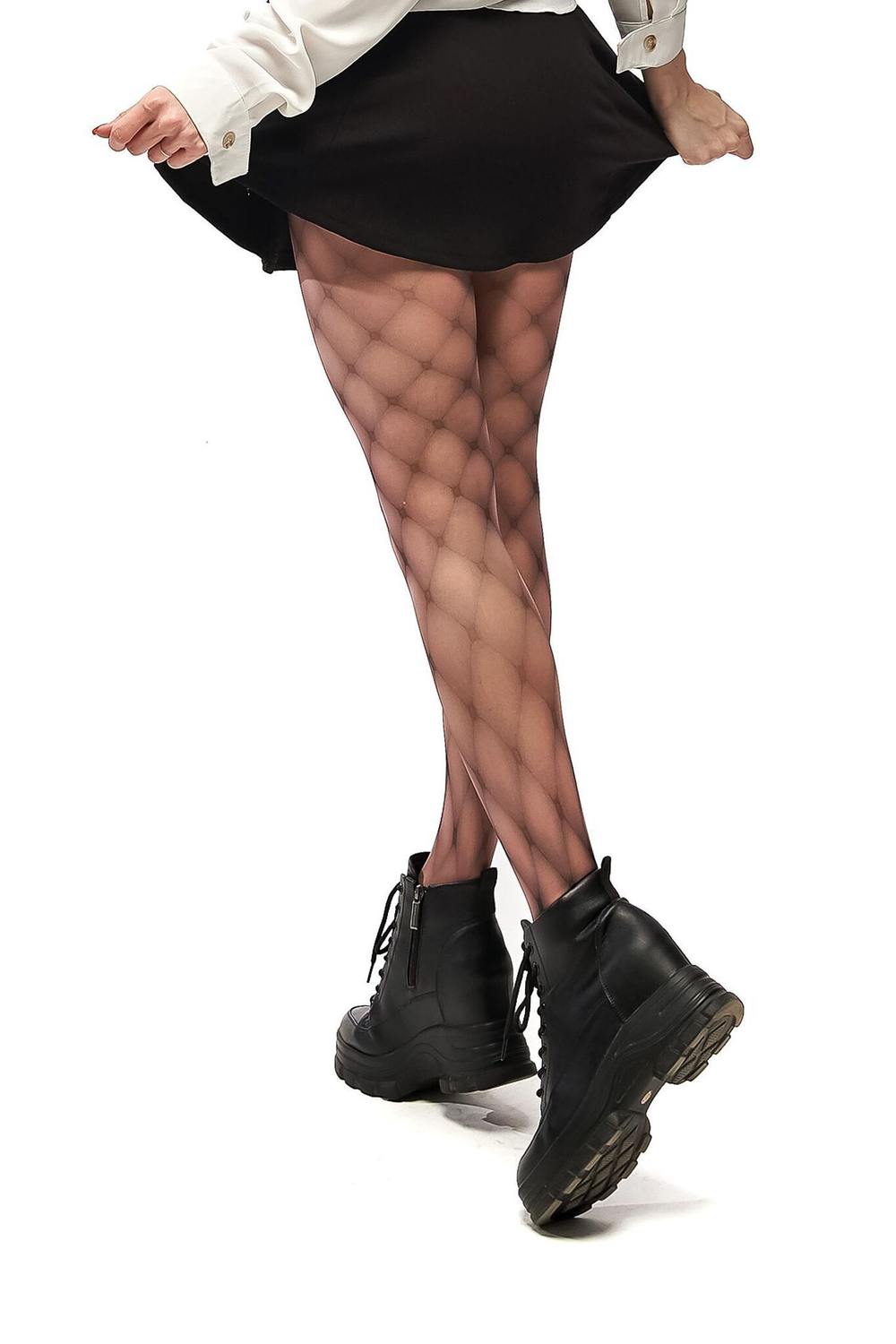 Колготки с принтом, имитирующим крупную сетку (Размер: S-M-L) (Цвет: бежевый)