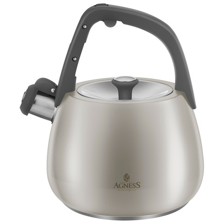 ЧАЙНИК AGNESS СО СВИСТКОМ 2,5Л, ТЕРМОАККУМУЛИРУЮЩЕЕ ДНО, 304 СТАЛЬ, ИНДУКЦИЯ