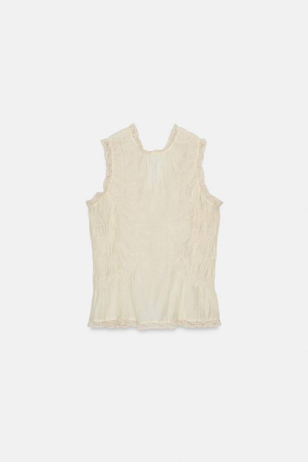 ZARA КРУЖЕВНАЯ РУБАШКА С ОБТЯНУТЫМИ ПУГОВИЦАМИ, КРЕМОВЫЙ