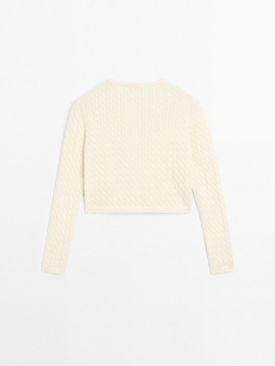 Massimo Dutti Кардиган из 100% хлопка с узором «косы», кремовый
