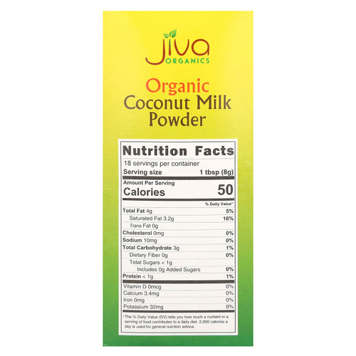 Jiva Organics, Органическое сухое кокосовое молоко, 150 г (5,2 унции)