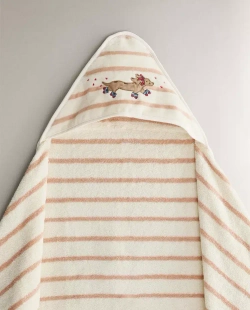 ZARA HOME ДЕТСКОЕ ПОЛОТЕНЦЕ С КАПЮШОНОМ И ВЫШИВКОЙ, РОЗОВЫЙ