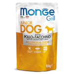 Влажный корм Monge Dog Grill Puppy&Junior для щенков с курицей и индейкой, паучи 100 г - 24 шт