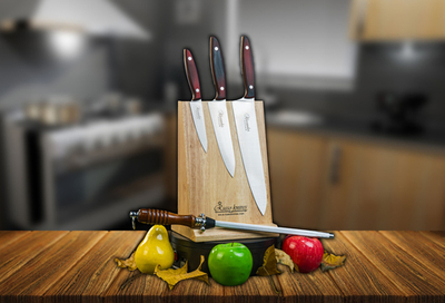 Комплект из трех ножей Alexander AUS-8 G10 (S, M Pro, L Pro), подставки и стального мусата