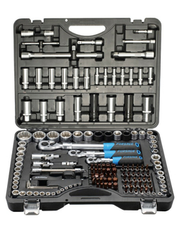 Набор инструмента 150+6пр.1/4''3/8''1/2''(6-гр.)(4-36мм, 3/8'':10-19мм 12гр., 1/2'':27,30,32,36-12гр.)+(биты 5/16'':М6,8,10,12,14, гибкий удлинитель 1 Forsage F-41501-5 PREMIUM