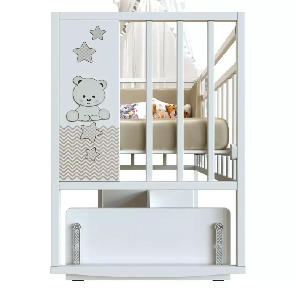 Кровать детская Mini Loft 3D - Oh my bear маятник с ящиком (белый) 1200х600