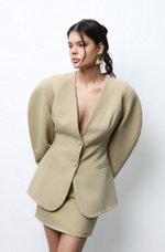 Пиджак с объемными рукавами олива