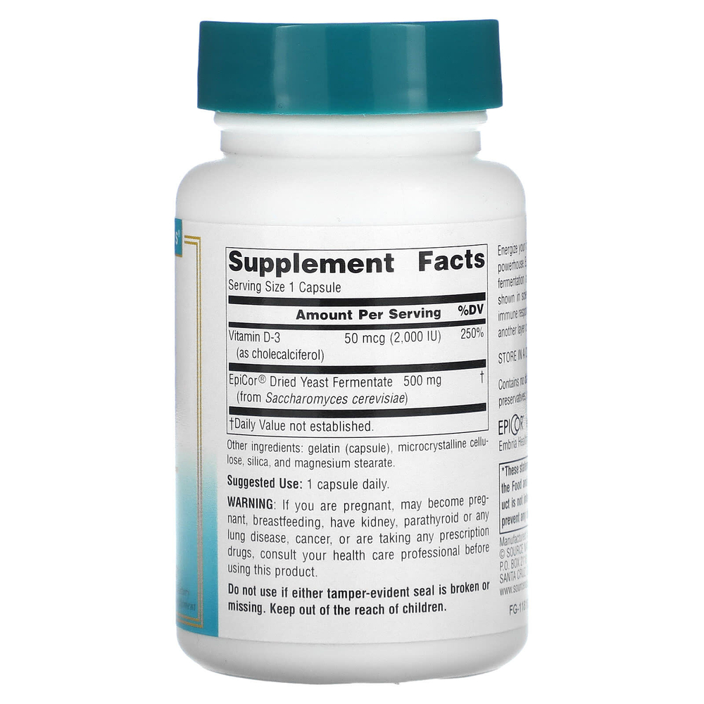 Source Naturals, Wellness, EpiCor с витамином D3, 500 мг, 30 капсул