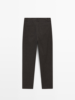 Massimo Dutti Зауженные брюки из смесового льна, пестро-коричневый