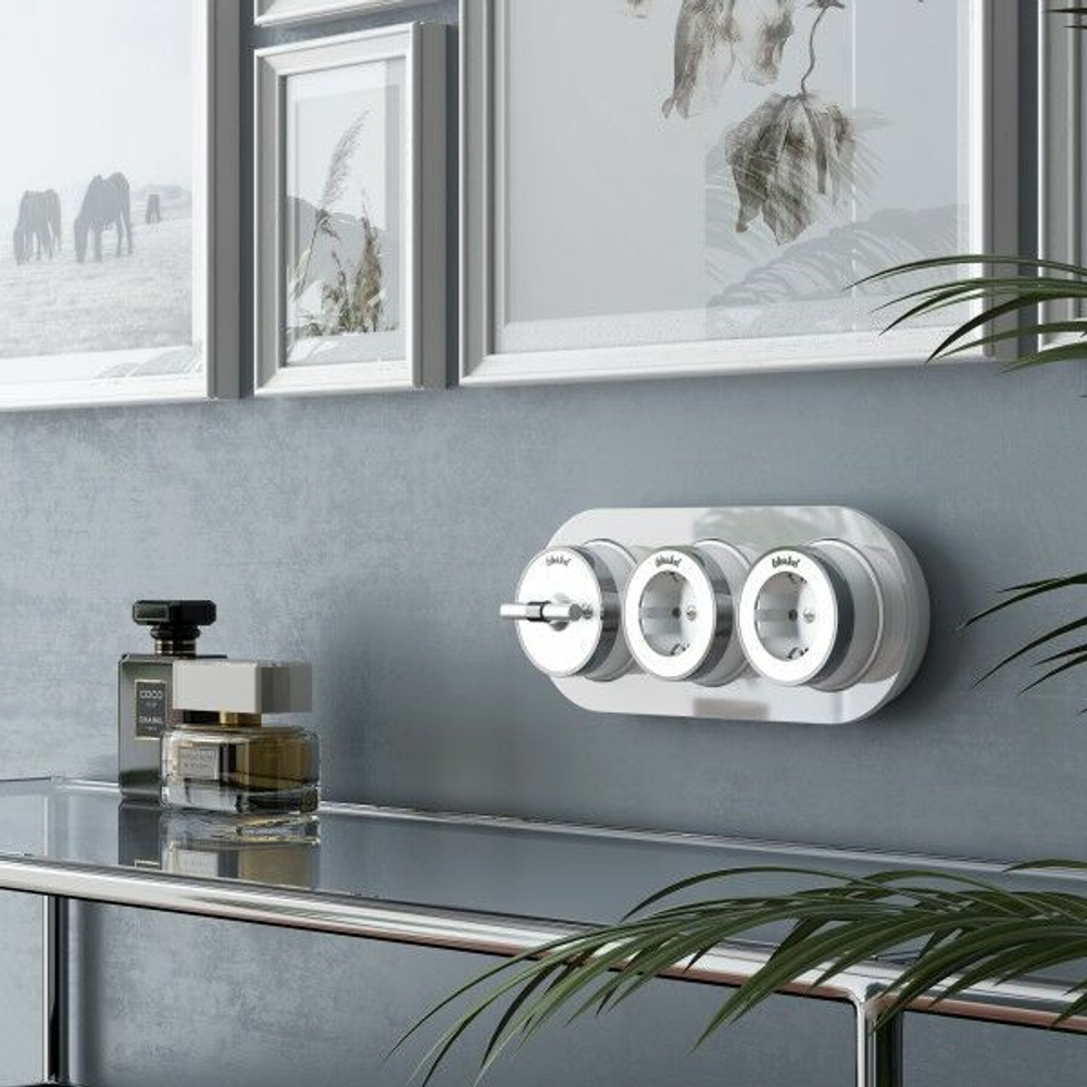 Выключатель на 4 положения двухклавишный Vintage (белый матовый/хром)