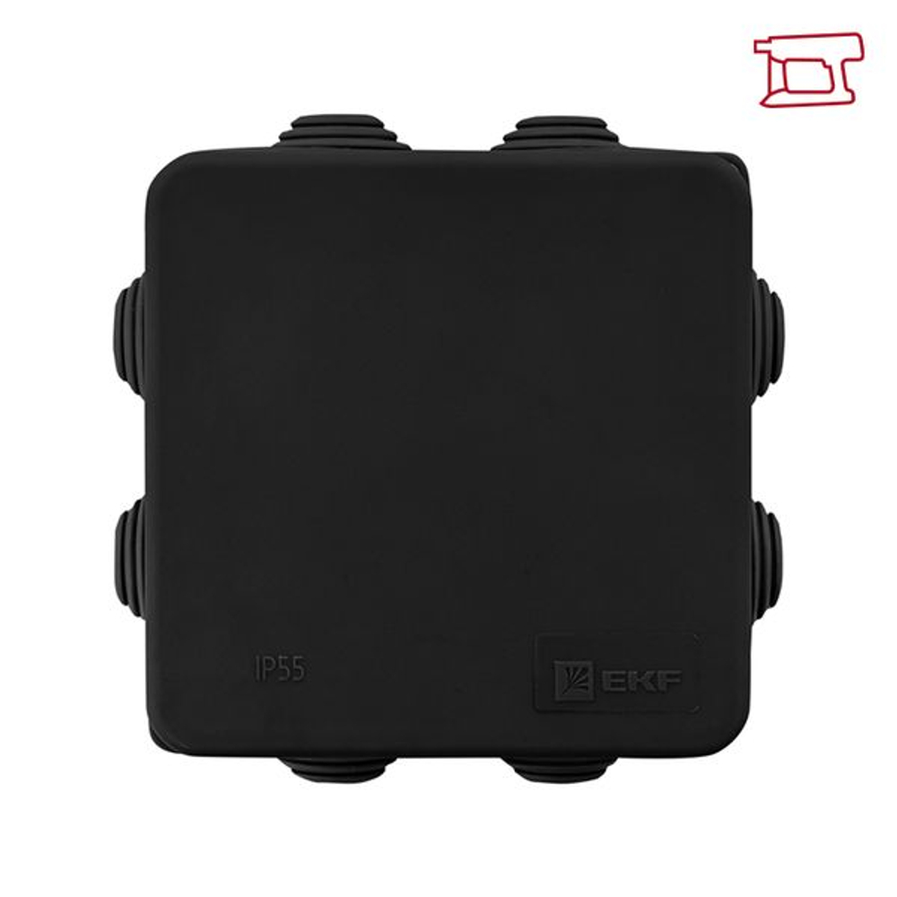 Коробка распределительная КМР-030-031 с крышкой (85x85x40) для прямого монтажа 8 мембр. вводов чёрная IP55 EKF (100.00 шт.)