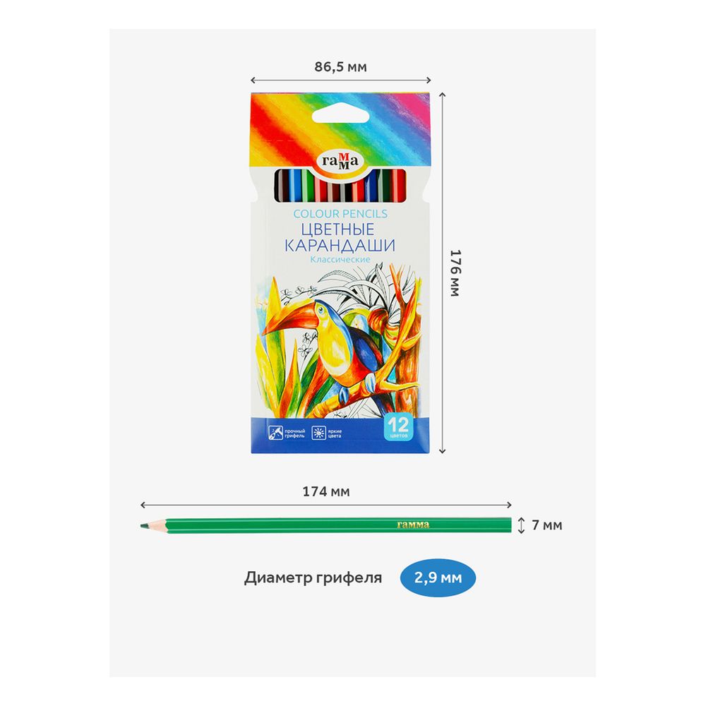 Карандаши цветные 12цв. Гамма Классические 050918_02_02