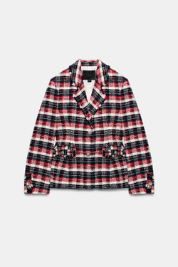 ZARA БЛЕЙЗЕР ИЗ КОЛЛЕКЦИИ ZW С БАСКОЙ В КЛЕТКУ, КРАСНЫЙ