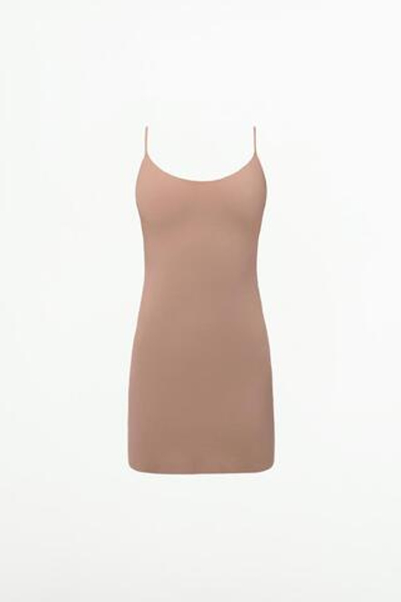 ZARA КОРОТКОЕ КОМПРЕССИОННОЕ ПЛАТЬЕ-КОМБИНАЦИЯ, БЕЖЕВЫЙ