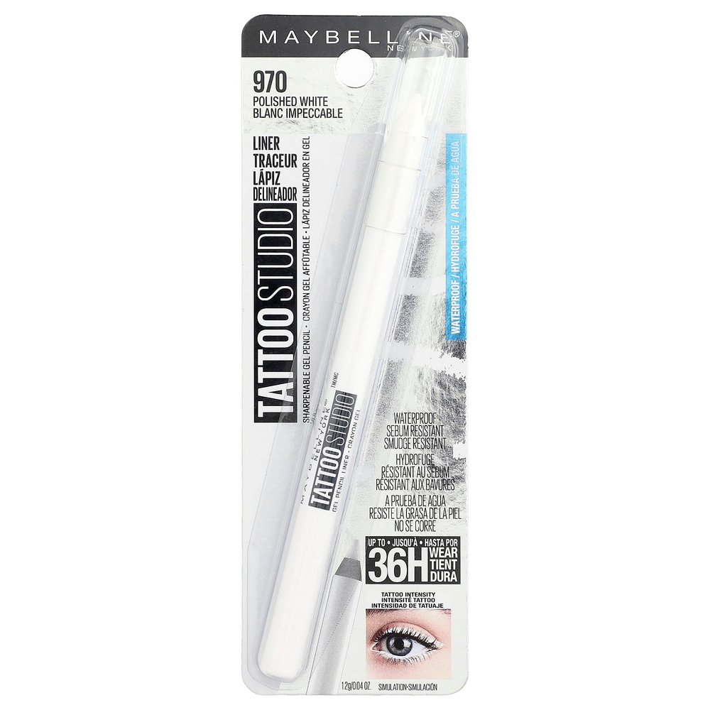 Maybelline, Tato Studio, подводка для глаз, легко затачиваемый гелевой карандаш, водостойкий, 970 полированный белый, 1,2 г (0,04 унции)