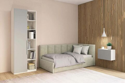 Стеллаж для книг напольный с дверью Серый/Белый 80х47х220