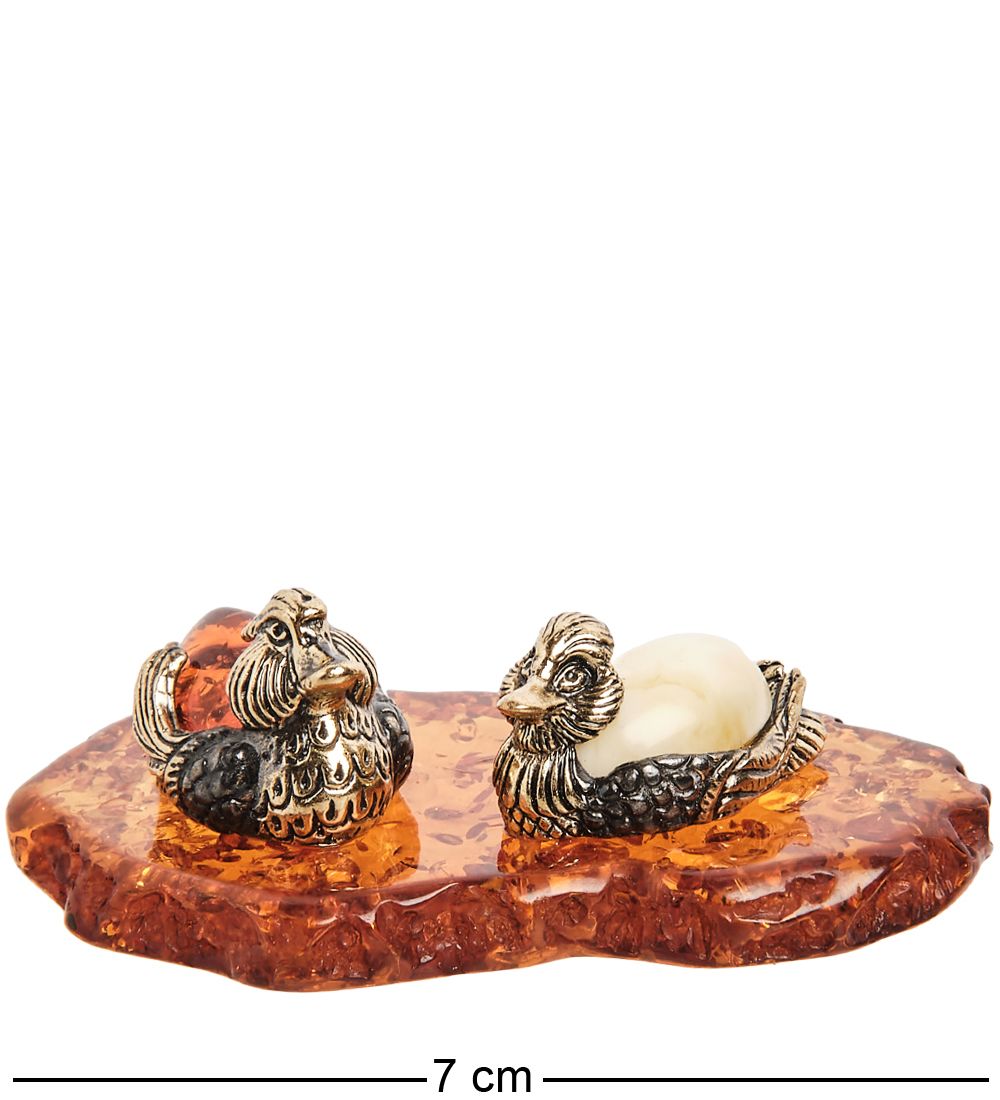 Народные промыслы AM-1352 Фигурка «Уточка и селезень» (латунь, янтарь)