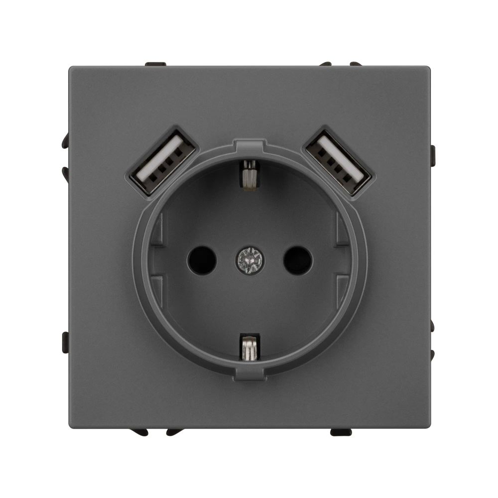 Механизм розетки с USB зарядкой SCT-NOBE-MUAA-SFPL-GR (230V, 16A) (Arlight, Серый базальт) 054291