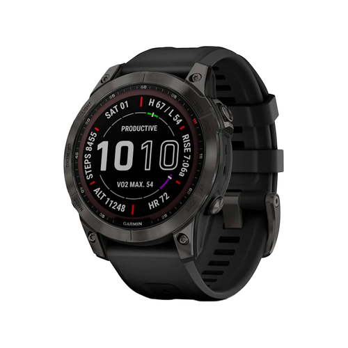 Умные часы Garmin Fenix 7, 47mm, Sapphire Solar Carbon Grey DLC Titanium with Silicone Black Band (010-02540-21)