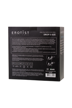 Анальная пробка Erotist Drop с эрекционным кольцом, силикон, черная, 20 см, Ø 3 см, S