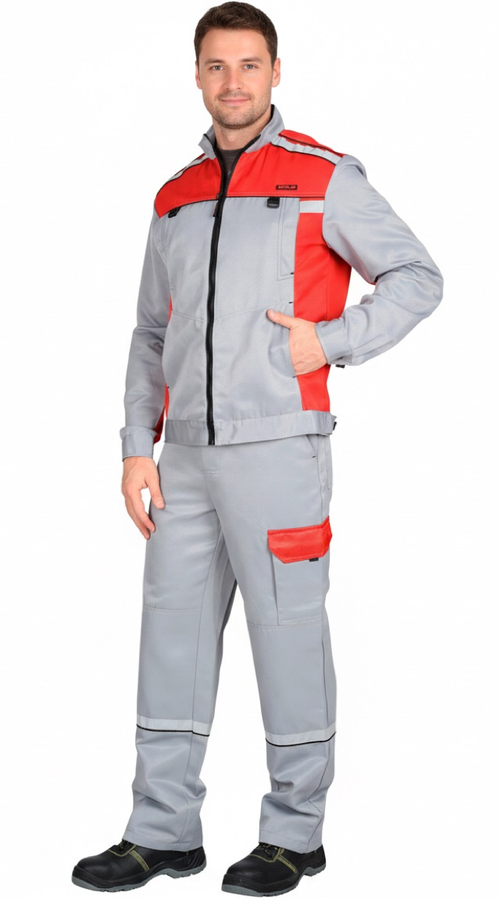 Костюм Nerss-ПРАКТИК-1 куртка, п/к св. серрый с красным