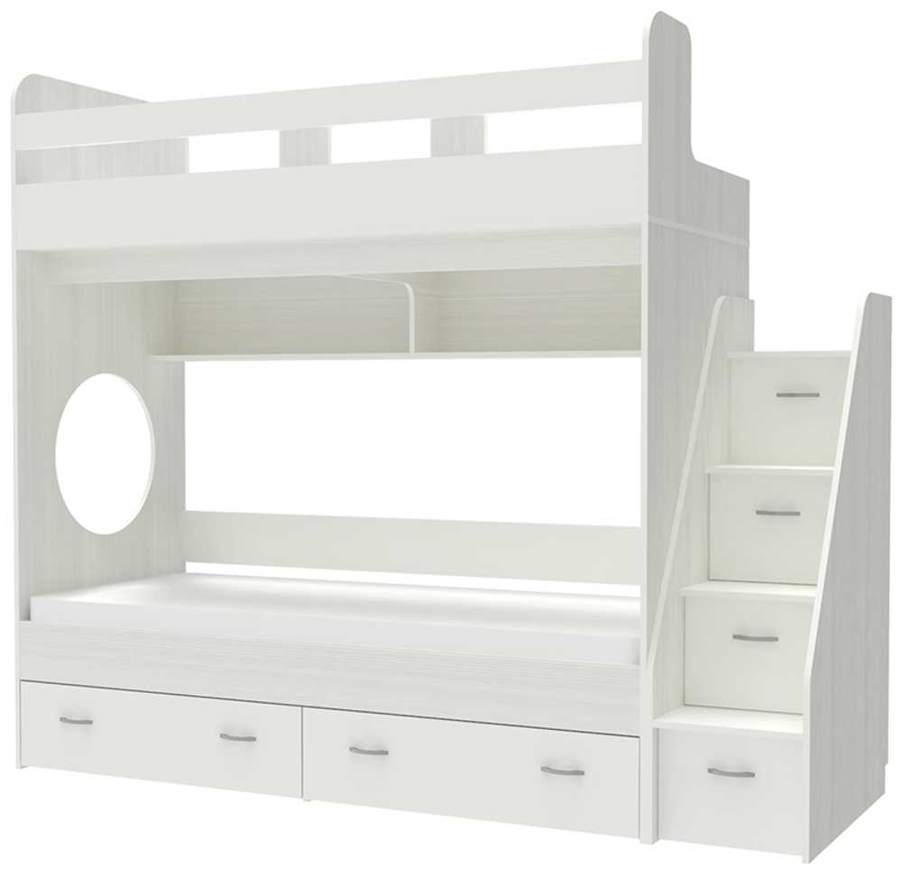 Двухъярусная кровать КарИВи Юниор 1 80x160 Белое Дерево Белый