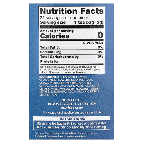 NOW Foods, Nighttime™, чай, без кофеина, 24 чайных пакетика, 48 г (1,7 унции)