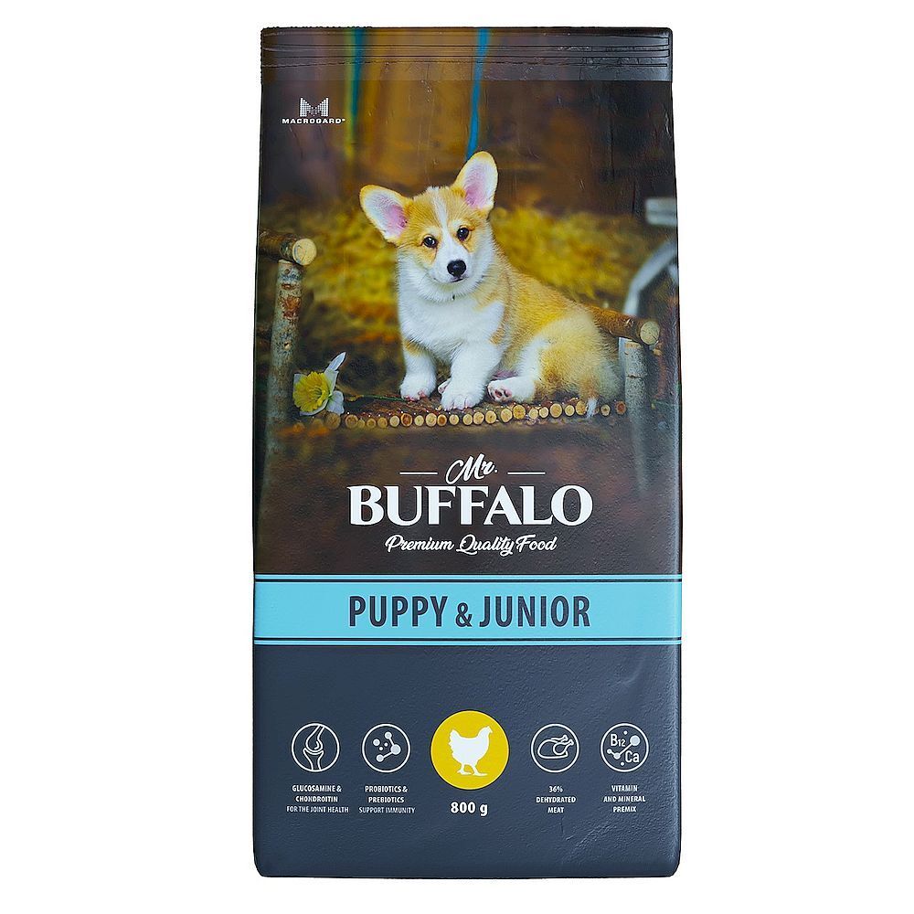 Mr.Buffalo PUPPY &amp; JUNIOR 0,8кг (курица) д/щенков и юниоров B120