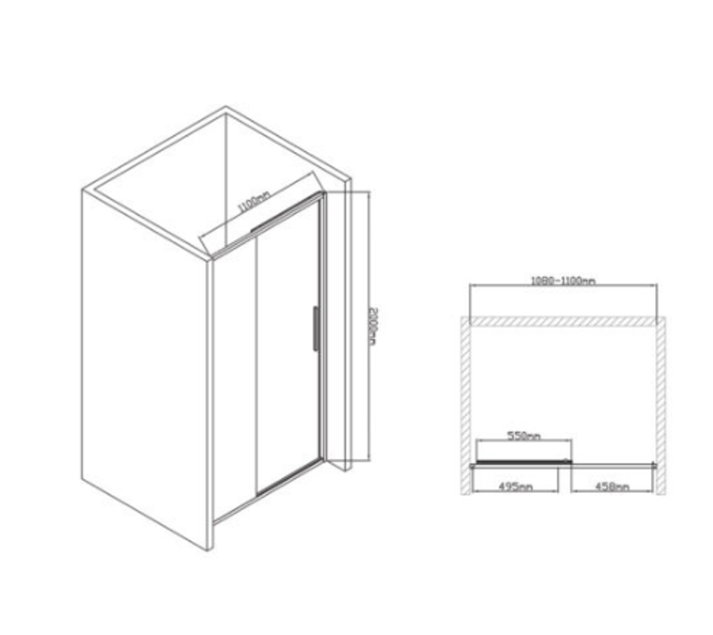 Душевая дверь Slim-U VDS-2SU110CL, 1100, хром, стекло прозрачное, , шт