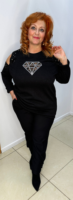 Черный нарядный джемпер с "вынутыми" плечиками