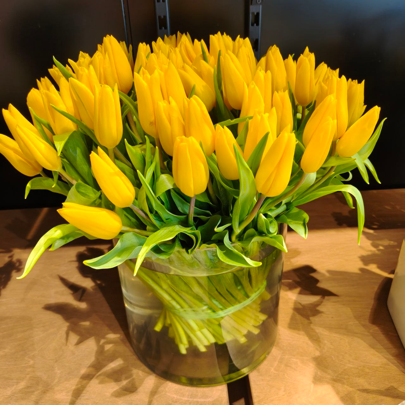Букет желтых тюльпанов 101шт (под ленту)