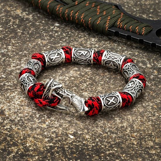 Браслет с топором символ Одина [Viking кельтский Руна бусины] св.красный/черный