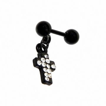 Серьга Крест со стразами ( чёрная )