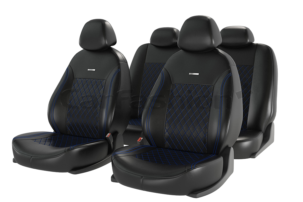 Чехлы на сидения CarFashion «ATOM LEATHER РОМБ» 11147 - Экокожа -черный/черный/синий