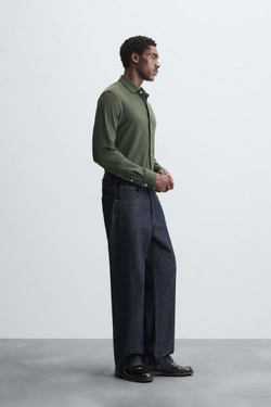 ZARА РУБАШКА ИЗ ЭЛАСТИЧНОЙ РЕЛЬЕФНОЙ ТКАНИ, БУТЫЛОЧНО-ЗЕЛЕНЫЙ